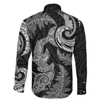 New Zealand Sea Animals with Maori Tribal Tattoo Family Matching Off Shoulder Maxi Dress and Hawaiian Shirt Shark Manta Ray with Silver Fern Black LT03 - Polynesian Pride