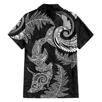 New Zealand Sea Animals with Maori Tribal Tattoo Family Matching Puletasi and Hawaiian Shirt Shark Manta Ray with Silver Fern Black LT03 - Polynesian Pride