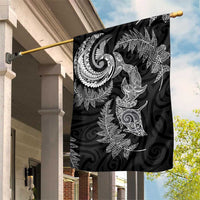 New Zealand Sea Animals with Maori Tribal Tattoo Garden Flag Shark Manta Ray with Silver Fern Black LT03 House Flag Black - Polynesian Pride
