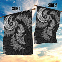 New Zealand Sea Animals with Maori Tribal Tattoo Garden Flag Shark Manta Ray with Silver Fern Black LT03 - Polynesian Pride