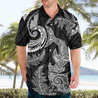 New Zealand Sea Animals with Maori Tribal Tattoo Hawaiian Shirt Shark Manta Ray with Silver Fern Black LT03 - Polynesian Pride