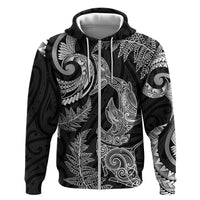New Zealand Sea Animals with Maori Tribal Tattoo Hoodie Shark Manta Ray with Silver Fern Black LT03 Zip Hoodie Black - Polynesian Pride