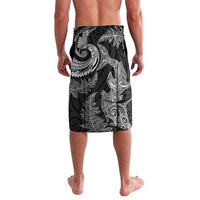 New Zealand Sea Animals with Maori Tribal Tattoo Lavalava Shark Manta Ray with Silver Fern Black LT03 - Polynesian Pride