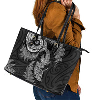 New Zealand Sea Animals with Maori Tribal Tattoo Leather Tote Bag Shark Manta Ray with Silver Fern Black LT03 - Polynesian Pride