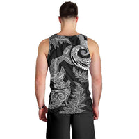 New Zealand Sea Animals with Maori Tribal Tattoo Men Tank Top Shark Manta Ray with Silver Fern Black LT03 - Polynesian Pride