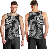 New Zealand Sea Animals with Maori Tribal Tattoo Men Tank Top Shark Manta Ray with Silver Fern Black LT03 - Polynesian Pride