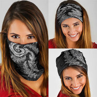 New Zealand Sea Animals with Maori Tribal Tattoo Neck Gaiter Shark Manta Ray with Silver Fern Black LT03 - Polynesian Pride