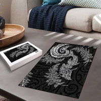 New Zealand Sea Animals with Maori Tribal Tattoo Puzzle Shark Manta Ray with Silver Fern Black LT03 - Polynesian Pride
