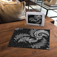 New Zealand Sea Animals with Maori Tribal Tattoo Puzzle Shark Manta Ray with Silver Fern Black LT03 - Polynesian Pride