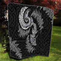 New Zealand Sea Animals with Maori Tribal Tattoo Quilt Shark Manta Ray with Silver Fern Black LT03 - Polynesian Pride