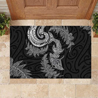 New Zealand Sea Animals with Maori Tribal Tattoo Rubber Doormat Shark Manta Ray with Silver Fern Black LT03 Black - Polynesian Pride
