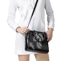 New Zealand Sea Animals with Maori Tribal Tattoo Shoulder Handbag Shark Manta Ray with Silver Fern Black LT03 - Polynesian Pride