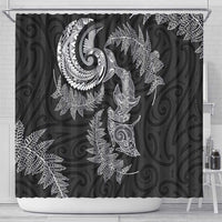 New Zealand Sea Animals with Maori Tribal Tattoo Shower Curtain Shark Manta Ray with Silver Fern Black LT03 - Polynesian Pride