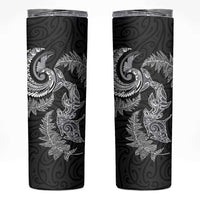 New Zealand Sea Animals with Maori Tribal Tattoo Skinny Tumbler Shark Manta Ray with Silver Fern Black LT03 Black - Polynesian Pride