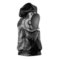 New Zealand Sea Animals with Maori Tribal Tattoo Sleeveless Hoodie Shark Manta Ray with Silver Fern Black LT03 - Polynesian Pride