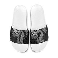 New Zealand Sea Animals with Maori Tribal Tattoo Slide Sandals Shark Manta Ray with Silver Fern Black LT03 Black - Polynesian Pride