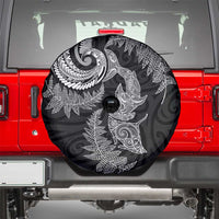 New Zealand Sea Animals with Maori Tribal Tattoo Spare Tire Cover Shark Manta Ray with Silver Fern Black LT03 - Polynesian Pride