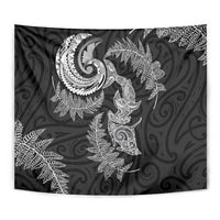 New Zealand Sea Animals with Maori Tribal Tattoo Tapestry Shark Manta Ray with Silver Fern Black LT03 - Polynesian Pride