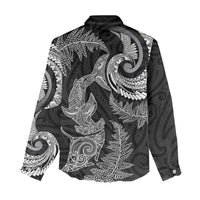 New Zealand Sea Animals with Maori Tribal Tattoo Women Casual Shirt Shark Manta Ray with Silver Fern Black