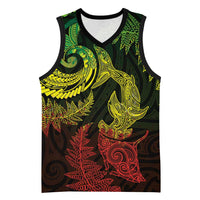 New Zealand Sea Animals with Maori Tribal Tattoo Basketball Jersey Shark Manta Ray with Silver Fern Reggae LT03 Unisex Reggae - Polynesian Pride