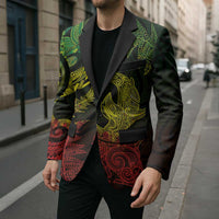 New Zealand Sea Animals with Maori Tribal Tattoo Blazer Shark Manta Ray with Silver Fern Reggae LT03 - Polynesian Pride