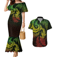 New Zealand Sea Animals with Maori Tribal Tattoo Couples Matching Mermaid Dress and Hawaiian Shirt Shark Manta Ray with Silver Fern Reggae LT03 Reggae - Polynesian Pride