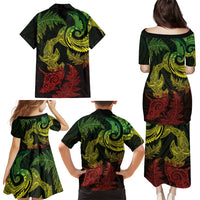 New Zealand Sea Animals with Maori Tribal Tattoo Family Matching Puletasi and Hawaiian Shirt Shark Manta Ray with Silver Fern Reggae LT03 - Polynesian Pride