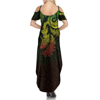 New Zealand Sea Animals with Maori Tribal Tattoo Family Matching Summer Maxi Dress and Hawaiian Shirt Shark Manta Ray with Silver Fern Reggae LT03 - Polynesian Pride