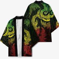 New Zealand Sea Animals with Maori Tribal Tattoo Kimono Shark Manta Ray with Silver Fern Reggae LT03 - Polynesian Pride