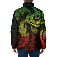 New Zealand Sea Animals with Maori Tribal Tattoo Padded Jacket Shark Manta Ray with Silver Fern Reggae LT03 - Polynesian Pride
