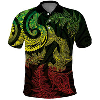 New Zealand Sea Animals with Maori Tribal Tattoo Polo Shirt Shark Manta Ray with Silver Fern Reggae