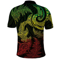 New Zealand Sea Animals with Maori Tribal Tattoo Polo Shirt Shark Manta Ray with Silver Fern Reggae