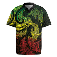 New Zealand Sea Animals with Maori Tribal Tattoo Rugby Jersey Shark Manta Ray with Silver Fern Reggae LT03 Reggae - Polynesian Pride