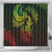 New Zealand Sea Animals with Maori Tribal Tattoo Shower Curtain Shark Manta Ray with Silver Fern Reggae LT03 - Polynesian Pride