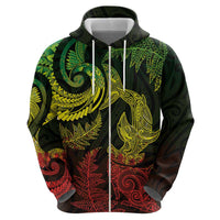 New Zealand Sea Animals with Maori Tribal Tattoo Zip Hoodie Shark Manta Ray with Silver Fern Reggae LT03 - Polynesian Pride