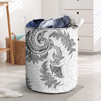 New Zealand Sea Animals with Maori Tribal Tattoo Laundry Basket Shark Manta Ray with Silver Fern White