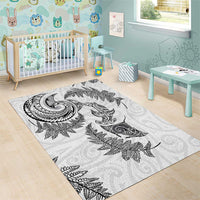 New Zealand Sea Animals with Maori Tribal Tattoo Area Rug Shark Manta Ray with Silver Fern White LT03 - Polynesian Pride