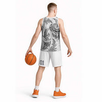 New Zealand Sea Animals with Maori Tribal Tattoo Basketball Jersey Shark Manta Ray with Silver Fern White LT03 - Polynesian Pride