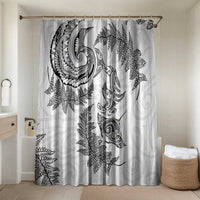 New Zealand Sea Animals with Maori Tribal Tattoo Bathroom Set Shark Manta Ray with Silver Fern White LT03 Shower Curtain Only White - Polynesian Pride