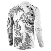 New Zealand Sea Animals with Maori Tribal Tattoo Button Sweatshirt Shark Manta Ray with Silver Fern White LT03 - Polynesian Pride