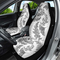 New Zealand Sea Animals with Maori Tribal Tattoo Car Seat Cover Shark Manta Ray with Silver Fern White LT03 - Polynesian Pride