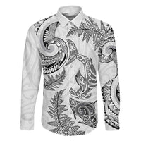 New Zealand Sea Animals with Maori Tribal Tattoo Family Matching Mermaid Dress and Hawaiian Shirt Shark Manta Ray with Silver Fern White LT03 Dad's Shirt - Long Sleeve White - Polynesian Pride