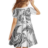 New Zealand Sea Animals with Maori Tribal Tattoo Family Matching Summer Maxi Dress and Hawaiian Shirt Shark Manta Ray with Silver Fern White LT03 - Polynesian Pride