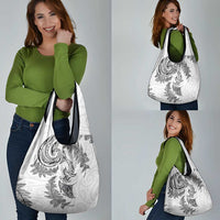 New Zealand Sea Animals with Maori Tribal Tattoo Grocery Bag Shark Manta Ray with Silver Fern White LT03 - Polynesian Pride
