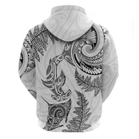 New Zealand Sea Animals with Maori Tribal Tattoo Hoodie Shark Manta Ray with Silver Fern White LT03 - Polynesian Pride
