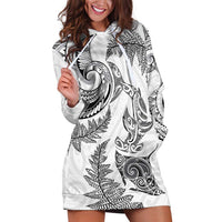 New Zealand Sea Animals with Maori Tribal Tattoo Hoodie Dress Shark Manta Ray with Silver Fern White LT03 White - Polynesian Pride