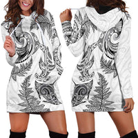 New Zealand Sea Animals with Maori Tribal Tattoo Hoodie Dress Shark Manta Ray with Silver Fern White LT03 - Polynesian Pride
