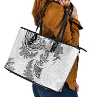 New Zealand Sea Animals with Maori Tribal Tattoo Leather Tote Bag Shark Manta Ray with Silver Fern White LT03 - Polynesian Pride