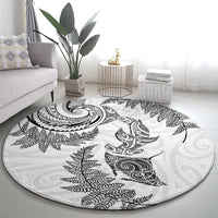 New Zealand Sea Animals with Maori Tribal Tattoo Round Carpet Shark Manta Ray with Silver Fern White LT03 - Polynesian Pride