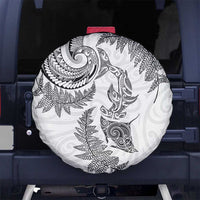New Zealand Sea Animals with Maori Tribal Tattoo Spare Tire Cover Shark Manta Ray with Silver Fern White LT03 No hole White - Polynesian Pride